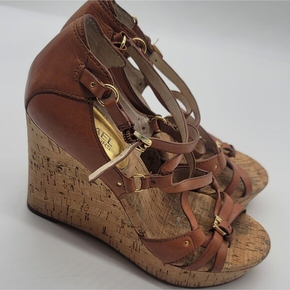 Michael Kors women's Cork Wedge Leather heels SZ 6.5m - Picture 2 of 6